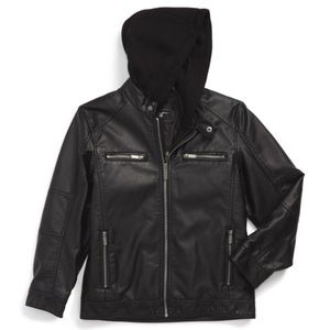 Boys faux leather hooded jacket size 7